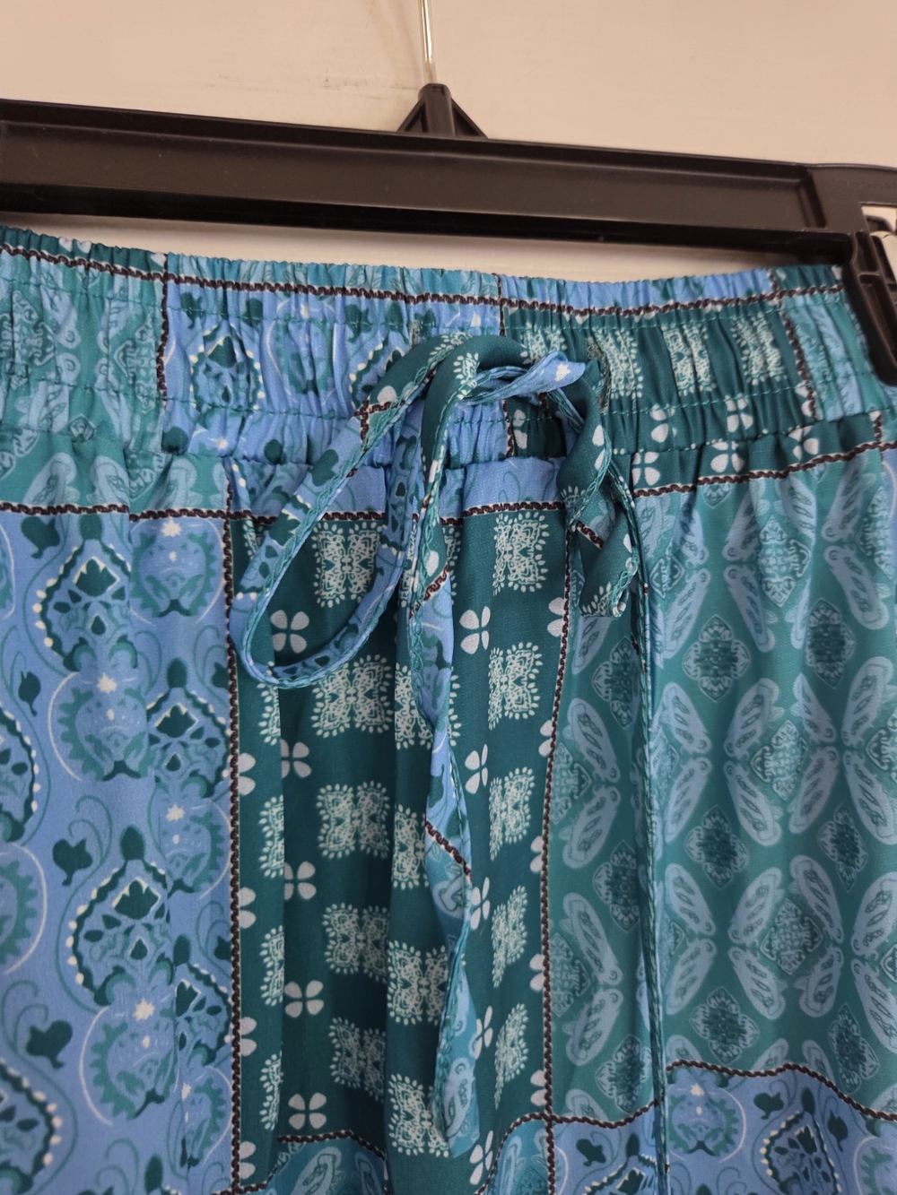 Boho Blue/Green Patchwork Tiered Maxi Skirt XL Fits Like L - Picture 5 of 10